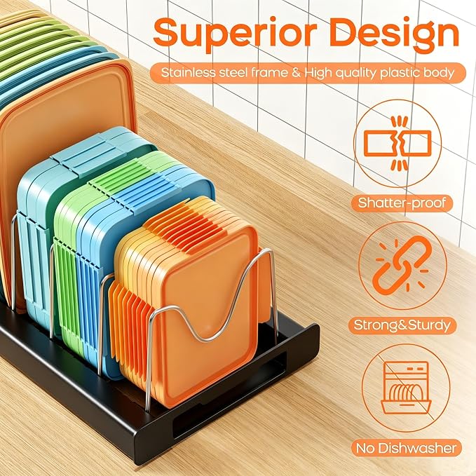 Nigelia 2 Pack Pots and Pans Organizer for Under Cabinet, 22" Expandable Food Storage Container Lid Organizers with 10 Adjustable Dividers Pot Lid Holders Rack Inside Cabinet&Kitchen Countertop(Black) - Image 4