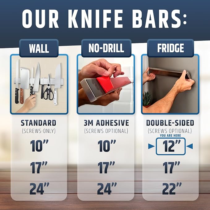 12" Premium Magnetic Knife Holder for Refrigerator (Double-Sided Heavy-Duty Magnets) - Upgraded Strip for Strong Fridge Mount - Clear Up Counter Space - 304 Anti-Rust Stainless Steel (Upgraded Design) - Image 2