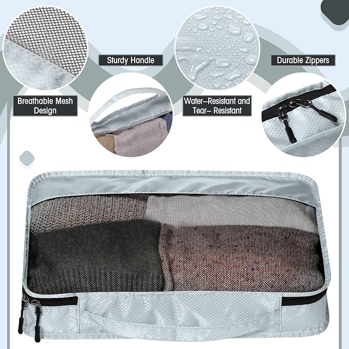5 Pcs Packing Cubes for Suitcase Large Travel Cubes Carry on Luggage Organizer Bags for Clothes Accessories(M,Gray) - Image 7
