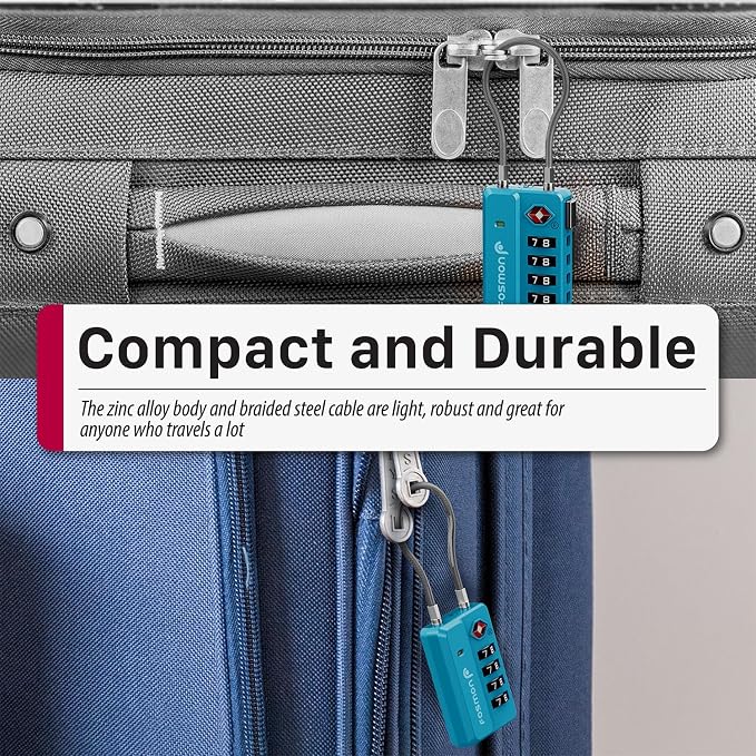 Fosmon TSA Approved Luggage Locks, 4 Digit Combination Cable Travel Lock for Suitcase & Backpack, Heavy Duty Metal Body Padlock with Open Alert Indicator (Blue, 2 Pack) - Image 6