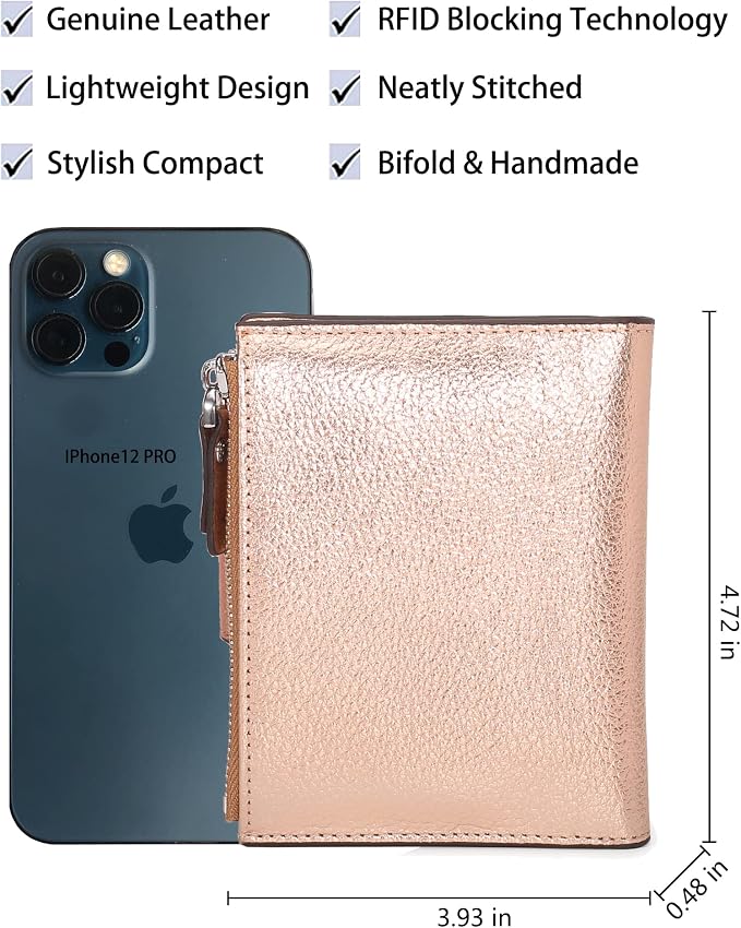 Women's RFID Blocking Leather Small Compact Bi-fold Zipper Pocket Wallet Card Case Purse with id Window - Image 4