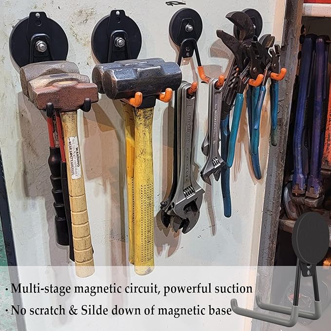 ULIBERMAGNET Magnetic Garage Hook, Cordless Drill Hooks Heavy Duty,Power Tool Organizer,Large Manget with Hooks for Workshop Organization,2 Pack Hook for Drill,Garden Tool(Gray) - Image 3