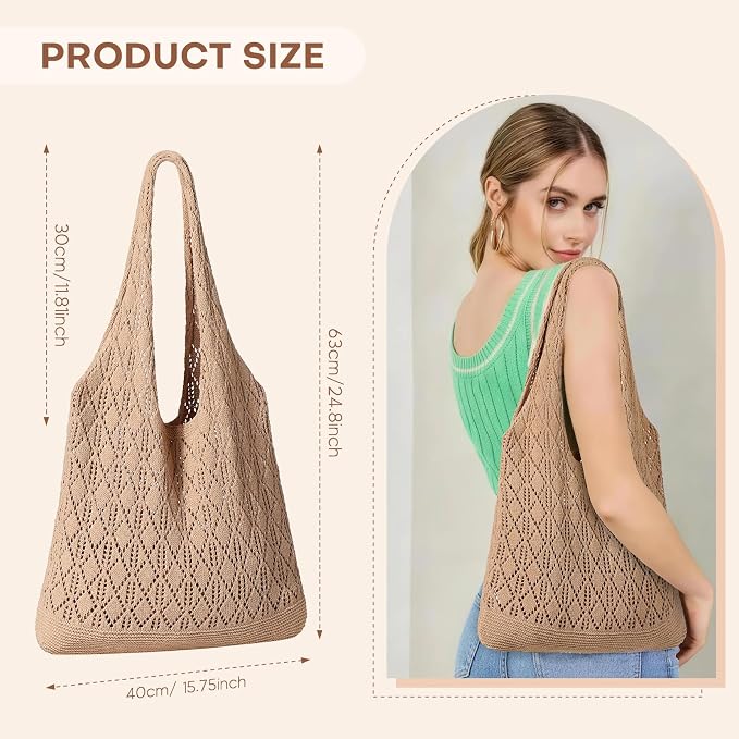 Sightor Crochet Tote Bag, Mesh Beach Bag Knit Summer Hobo Bag for Women | Beach Tote bag Vacation Outfits Aesthetic Boho Bag - Image 2