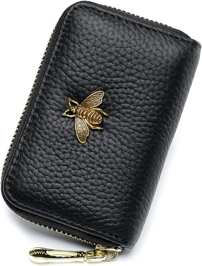imeetu RFID Credit Card Holder, Small Card Wallet Women, Leather Card Case | Genuine Leather Women's Card & id Cases, Change Coin Purse with Zipper Keychain id Window, 20 Colors & 3 Styles, Daily, Gifts by imeetu