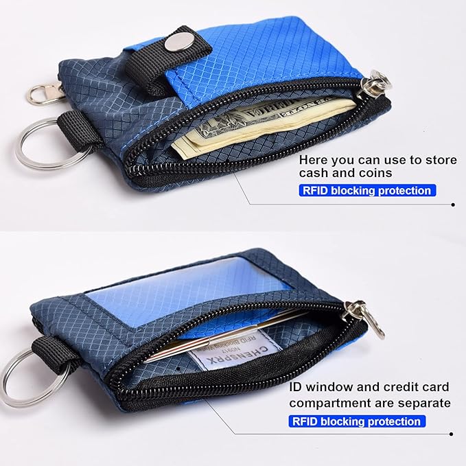 CHENSPRX Minimalist RFID Blocking Small Wallet with ID Window,WaterResistant Zip Id Case Wallet with Lanyard Keychain for Cards,Cash,Travel,Women,Men - Image 4