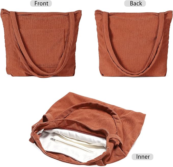 WantGor Women Corduroy Tote Bag, Large Shoulder Hobo Bags Casual Handbags | Big Capacity Shopping Work Bag - Image 5