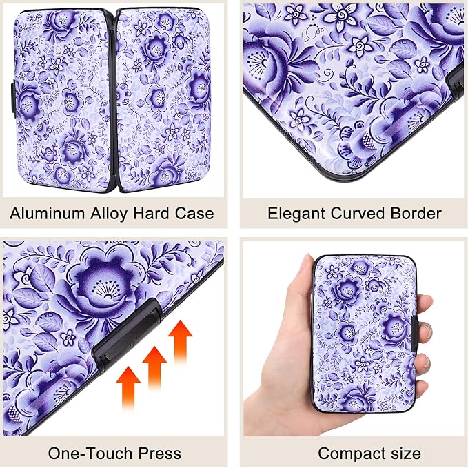 Mini RFID Aluminum Wallet Credit Cards Holder Business Card Case Metal ID Case for Men Women (Camellia) - Image 3