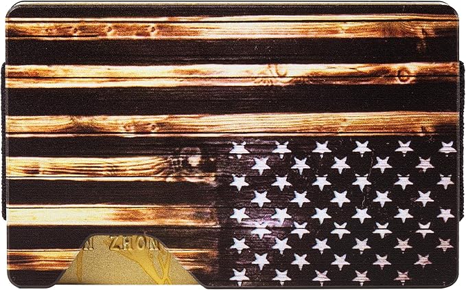 Minimalist Wallet for Men, Slim Metal RFID Blocking Wallet Credit Card Holder Money Clip & Cash Strap, Scratch-Resistant Holds 15 Cards,Ideal Gift for Men | Patriot-Wood Flag - Image 2