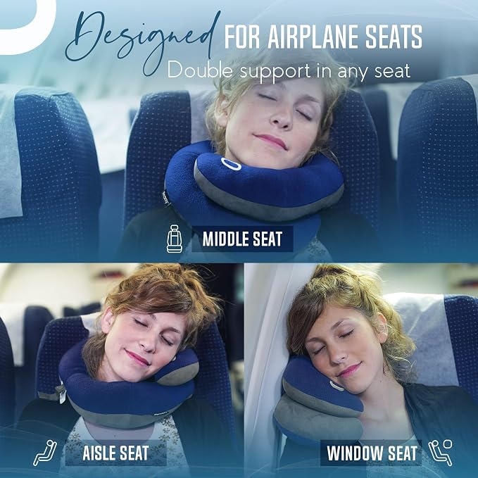 BCOZZY Travel Neck Pillow for Airplane – Patented Double Support for Head, Neck, and Chin. Best for Long Flights, Plane Sleeping, and Car Rides. Adjustable Size. Washable. Carry Bag. Large, Leopard - Image 2