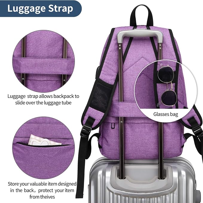 WENIG Laptop Backpack for Women,Business Backpack Anti-Theft Backpack with USB Charging Port and Lock 15.6 Inch Computer Backpacks for Women Men,Purple - Image 6