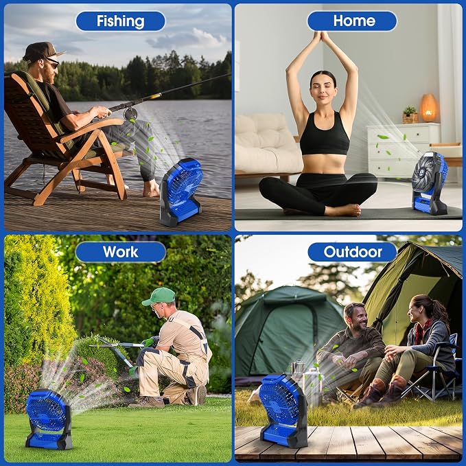 Portable Rechargeable Fan, 20000mAh Cordless Battery Powered Camping Fans | with LED Lantern Operated Outdoor Ventiladores for Travel Tent Camp Fishing Office Home Essentials Blue - Image 7