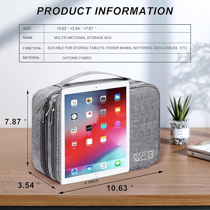 SELLYFELLY Electronic Bag Travel Cable Accessories Bag Waterproof Double Layer Electronics Organizer Portable Storage Case for Cable, Cord, Charger, Phone, Adapter, Power Bank, Kindle, Hard Drives - Image 2