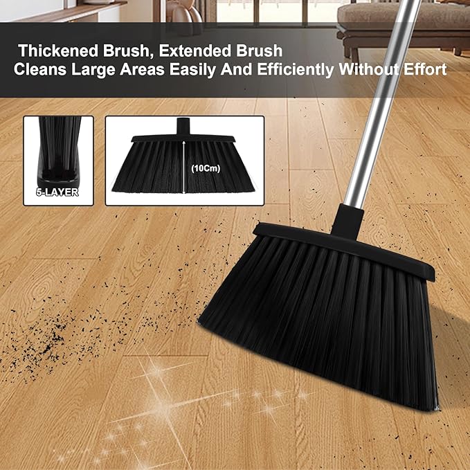 Black Broom and Dustpan Combo Set, 51" Long Handle Broom | Hands-Free Pet Hair Cleaning, Built-in Comb Dustpan, Space-Saving Storage, Multi-Surface Use for Home, Kitchen & Office - Image 8