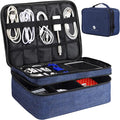 Travel Electronics Organizer, Waterproof Cable Organizer Bag for Electronic Accessories Double Layer Large Shockproof Cable Storage Bag for Cord, Power Bank, Tablet(Up to iPad 11 inch) - Royal Blue by ORIENTFAMULAY