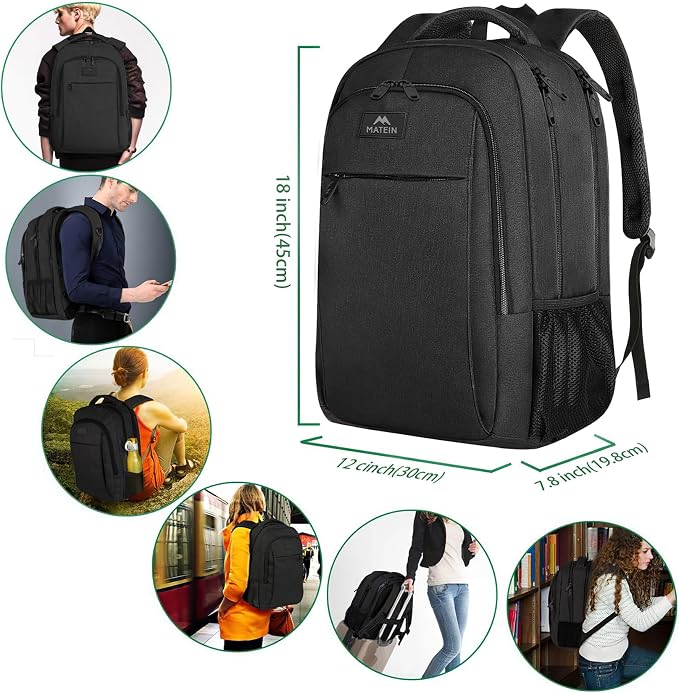 MATEIN Business Laptop Backpack, 15.6 Inch Travel Work Bag for Men Women | Water Resistant Daypack, Personal Item Bag Size, Anti Theft Pocket, Luggage Strap, Computer Backpack for Work College, Black - Image 5