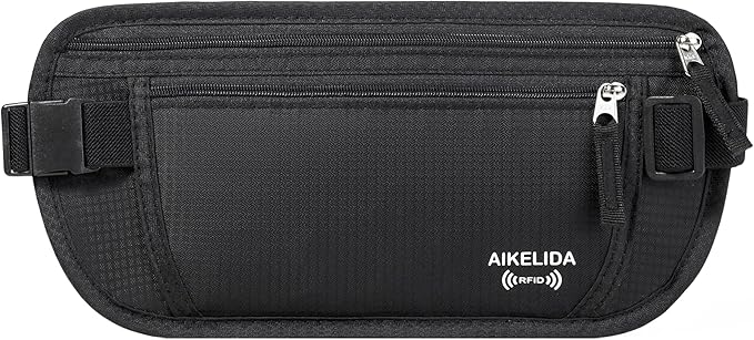 Travel Money Belt - Slim Passport Holder Travel Wallet with RFID Blocking Travel Pouch Undercover Fanny Pack for Women Men by AIKELIDA