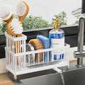 Cisily Sponge Holder for Kitchen Sink, Sink Caddy Organizer with High Brush Holder, Kitchen Countertop Organizers and Storage Essentials, Rustproof 304 Stainless Steel (Cool White, Large) by CISILYHOMELIFE