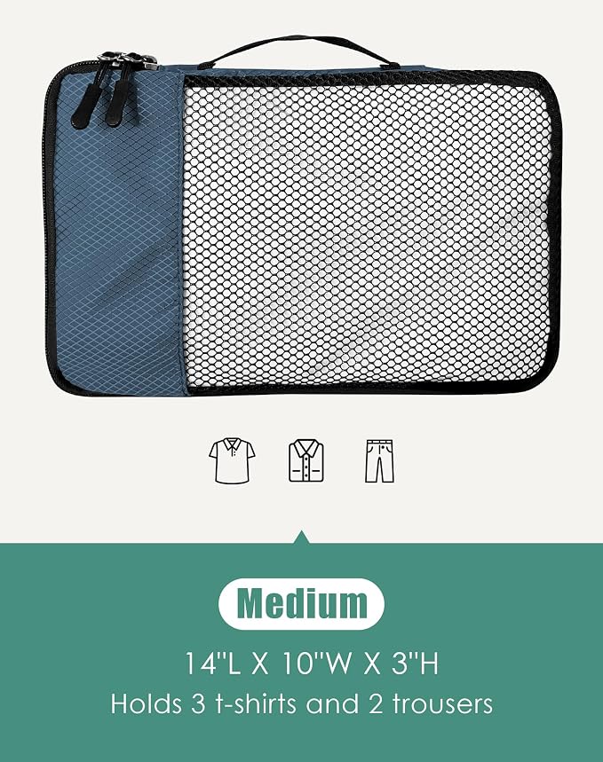 WTREE 4-Piece Packing Cubes Travel Accessories Set for Suitcases - Luggage Organizer Bags with Double Zipper - Mesh Top - Medium - Dark Blue - Image 5