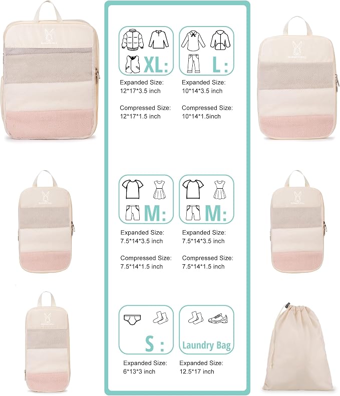 6/8 Set Space Saving Compression Packing Cubes Lightweight Packing Cube | Expandable Space-Saving Compression Cubes 6 Set Lightweight Travel Luggage Packing Cubes Organizer Essentials Smooth Zippers - Image 4