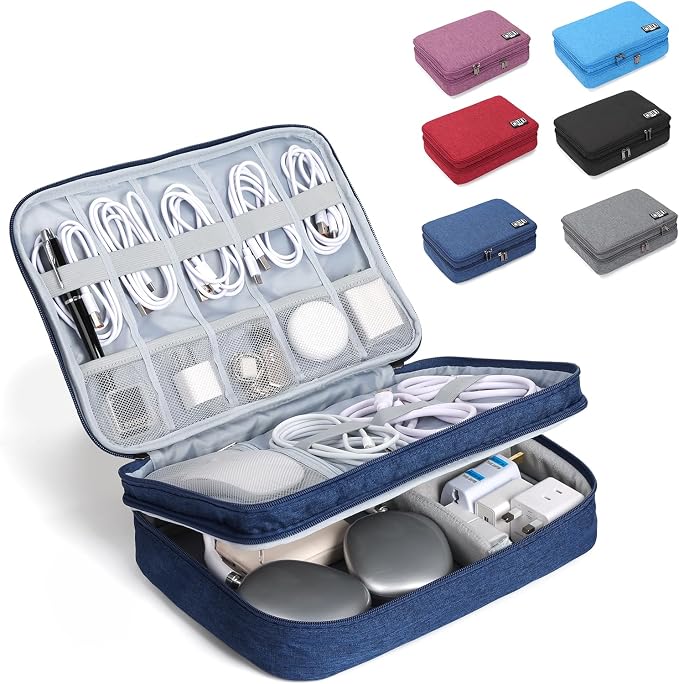 Electronic Organizer Travel Case, Double Layer Cable Organizer Bag | Double-layer design with adjustable dividers, mesh pockets and elastic loops for chargers, cables, power banks and gadgets by Unknown