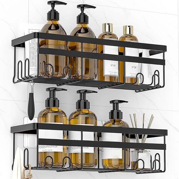 WOWBOX 2 Pack Adhesive Shower Caddies, No Drill Bathroom Shelves, X-Large | Stainless Steel Shower Shelf, Hanging Shower Organizers for Bathroom Storage, Home Decor, Bathroom Accessories by WOWBOX
