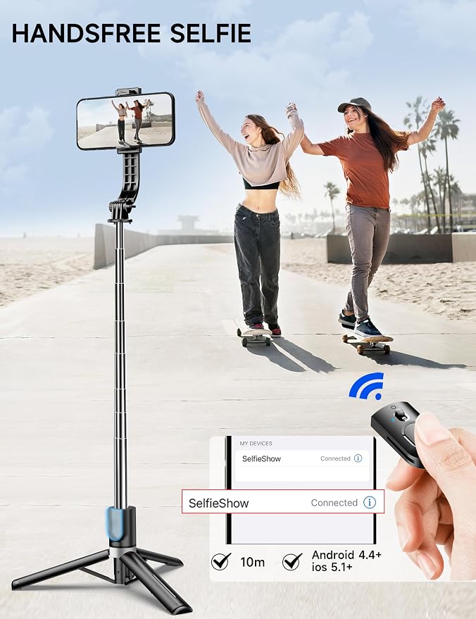 45" Selfie Stick Tripod with 2 Lights, Extendable 5 in 1 Selfie Stick Phone Tripod, Portable Selfie Sticks with Wireless Remote Compatible with iPhone 15/14/13 Pro Max, Samsung, Android, Gopro - Image 5