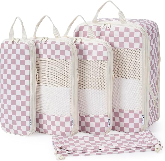 Narwey 6 Set Compression Packing Cubes for Travel Women Men, Travel Cubes for Carry On Suitcase, Durable Compression Luggage Organizer Bags by Narwey