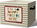 Rustic Boho Classroom Storage Bins Boxes with Handles | books clothes, i'm so happy you are here grey striped nursery foldable basket for organizing bedroom toddler room playroom by Unknown