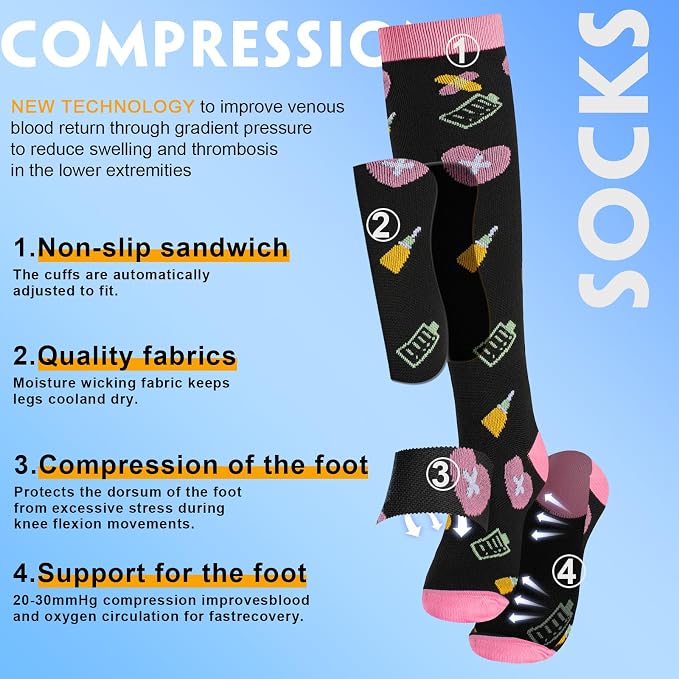 cerpite Compression Socks for Women & Men 6 Pairs Knee High Compression Socks 20-30 mmhg Best for Running,Nurse,Travel - Image 5
