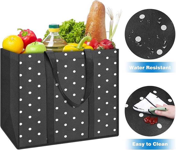 10 Pack Reusable Grocery Bags Waterproof Tote Bags for Shopping Groceries | 35L Large Capacity, Heavy-Duty, Waterproof, Lightweight, Foldable Tote with Sturdy Handles, Polka Dot Design - Image 6