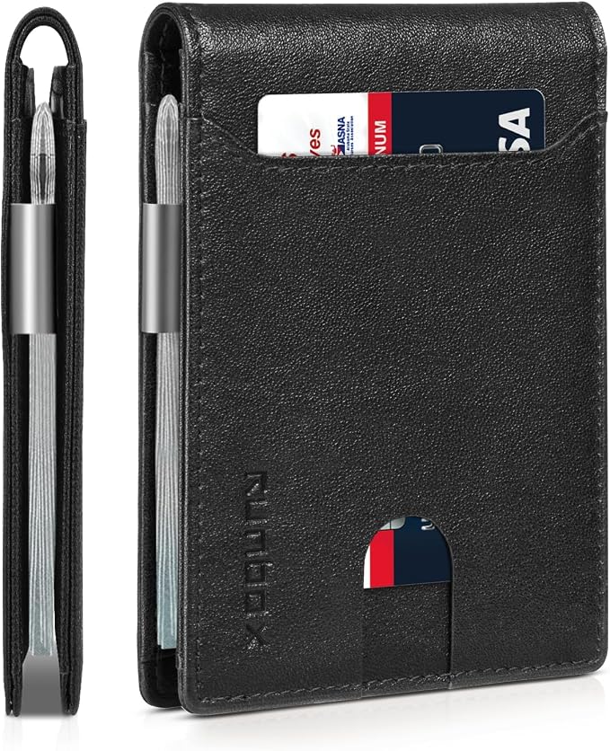 RUNBOX Slim Wallet for Men - RFID Blocking Leather Bifold with Money Clip | Minimalist Front Pocket Wallet Holds 11 Cards,Slim Thin Design,RFID Blocking Protection, Practical Birthday Gifts for Men by RUNBOX