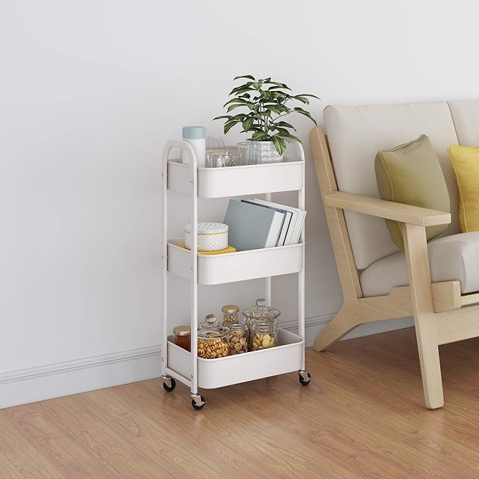 MAX Houser 3-Tier Rolling Utility Cart with Caster Wheels,Easy Assembly, for Kitchen, Bathroom (White) (Pack of 3) - Image 7