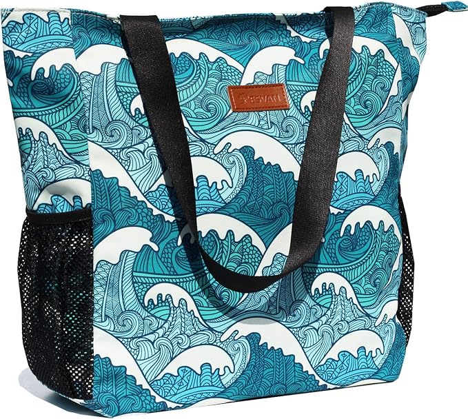 ESVAN Original Floral Water Resistant Large Tote Bag Shoulder Bag for Gym Beach Travel Daily Bags Upgraded by ESVAN