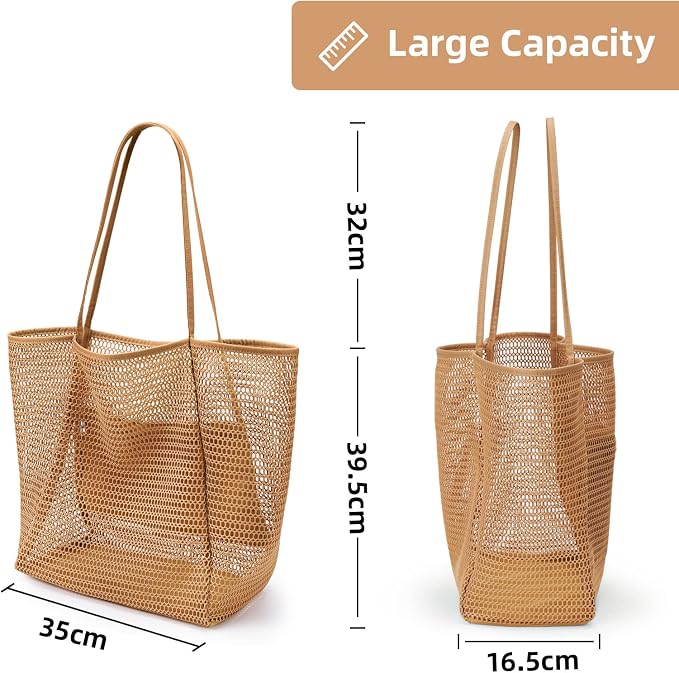 KALIDI Beach Mesh Tote Bag, Casual MAX 23L Summer Foldable Hobo Bag Women | Sandproof Widen Strap Large Shoulder Bag For Lake Pool Vacation Travel Picnic Grocery Market Shopping Carrier - Image 5