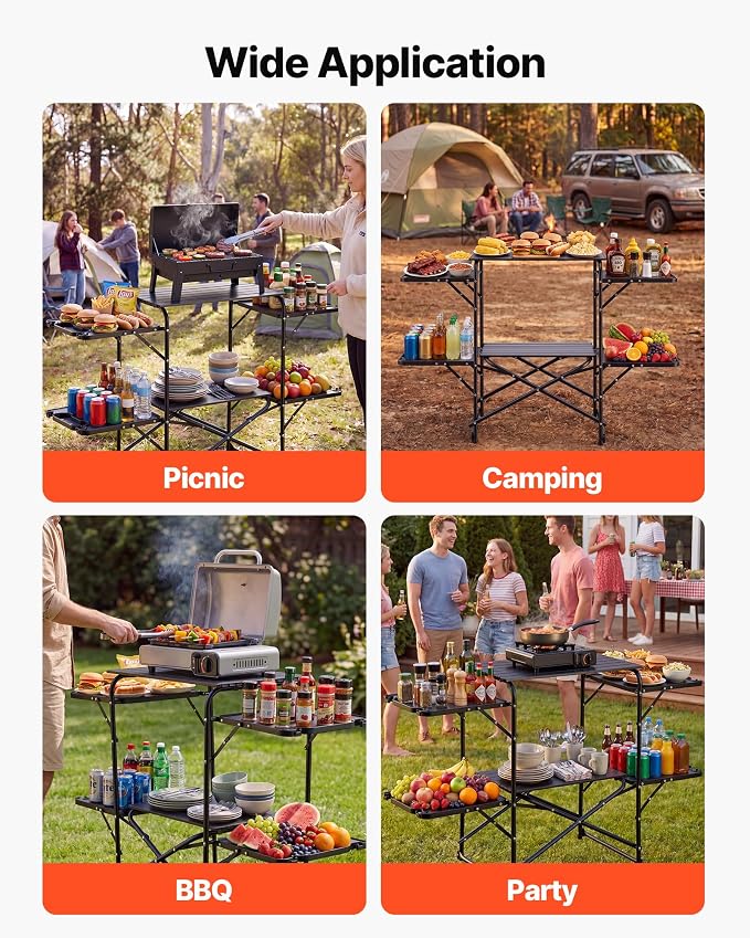 VEVOR Camping Kitchen Table, Slim-Fold Cook Station, Portable Folding Table, with 4 Side Tables, Heat Resistant Tabletop, and Carrying Bag, Ideal for Outdoor Picnics, BBQs, Camping, RV Traveling - Image 7