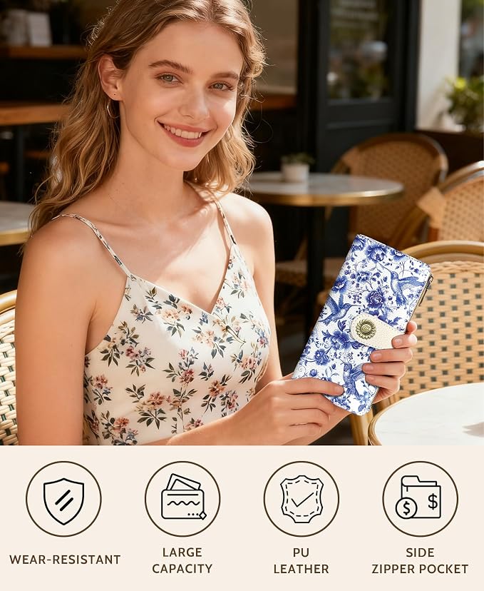 GIANCOMICS Hummingbirds Womens Wallet RFID Flower Credit Card Holder Bifold | Billfold, Cute Cash Purse, Travel Zipper Coin Pocket, Compact Clutch, PU Leather, ID Window, 11 Card Slots, Ladies Gift Woman - Image 2