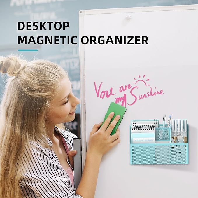 DALTACK 3-Grid Magnetic Pencil Holder, Strong Magnet Locker Organizer, Blue | Mesh Magnetic Shelf, Marker Holder Perfect for Whiteboard, Refrigerator and Locker Accessories - Image 2