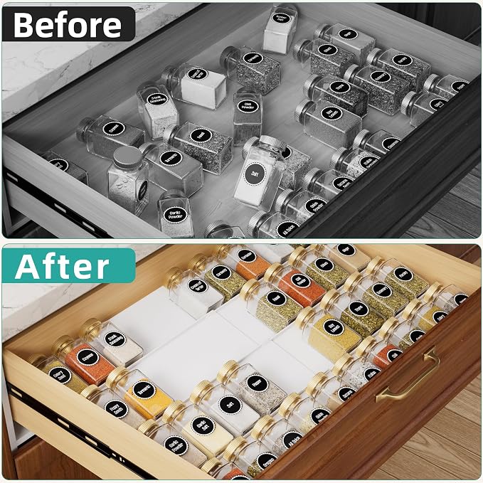 MIUKAA White Spice Drawer Organizer, 4 Tier - 8 Pack Seasoning Organizer for Drawer, Expandable From 13" to 26" Kitchen Drawer Spice Rack (Jars not Included) - Image 7