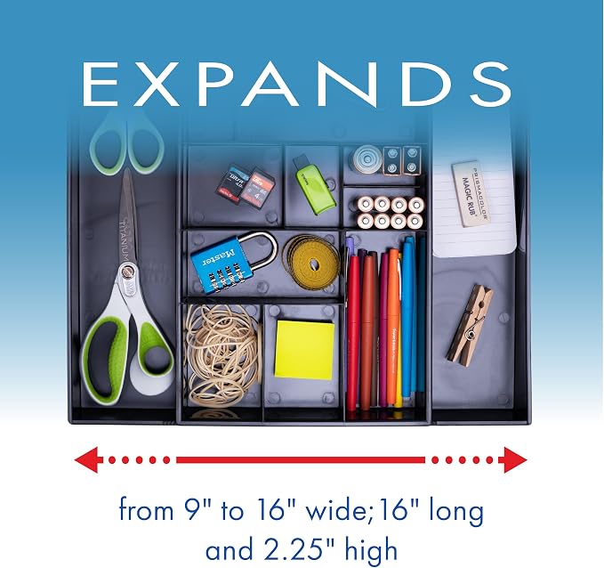 Dial Industries Expandable Office Drawer Desk Organizer Storage Tray | Adjusts to fit narrow or wide drawers, Keeps pens, tools and small items separated, Great for desks, offices or kitchens - Image 5