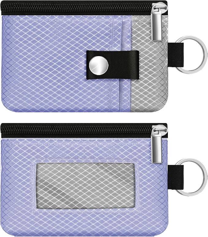Minimalist RFID Blocking Small Wallet with ID Window,WaterResistant Zip Id Case Wallet with Lanyard Keychain for Cards,Cash,Travel,Women,Men (Lavender Purple/Light gray) by CCUMI