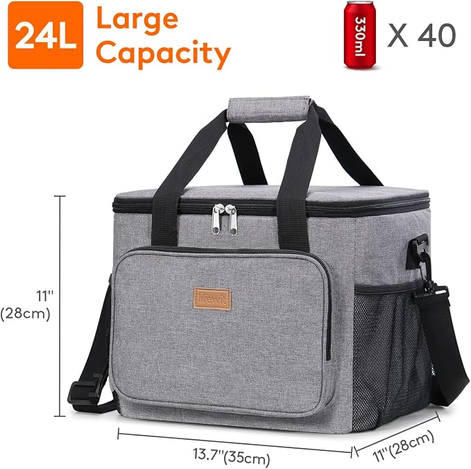 Lifewit Large Lunch Bag, Insulated Lunch Box, Soft Cooler Cooling Tote for Adult Men Women, Gray 40-Can (24L) - Image 3