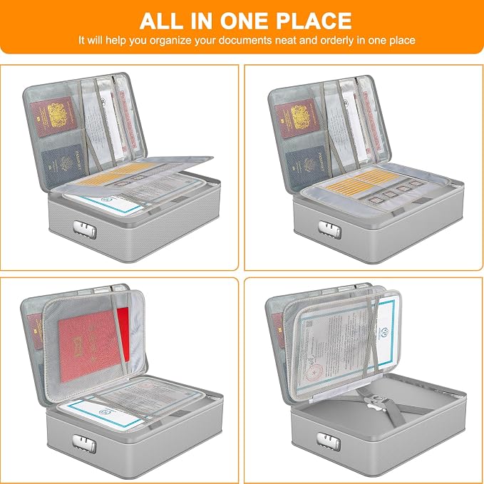 5200℉ Fireproof Document Box with Lock 8 Layers Water Resistant | Home ,Travel ,Strong, Fireproof Safe Storage Document Storage Organizer for Important Documents and File,Silver - Image 4