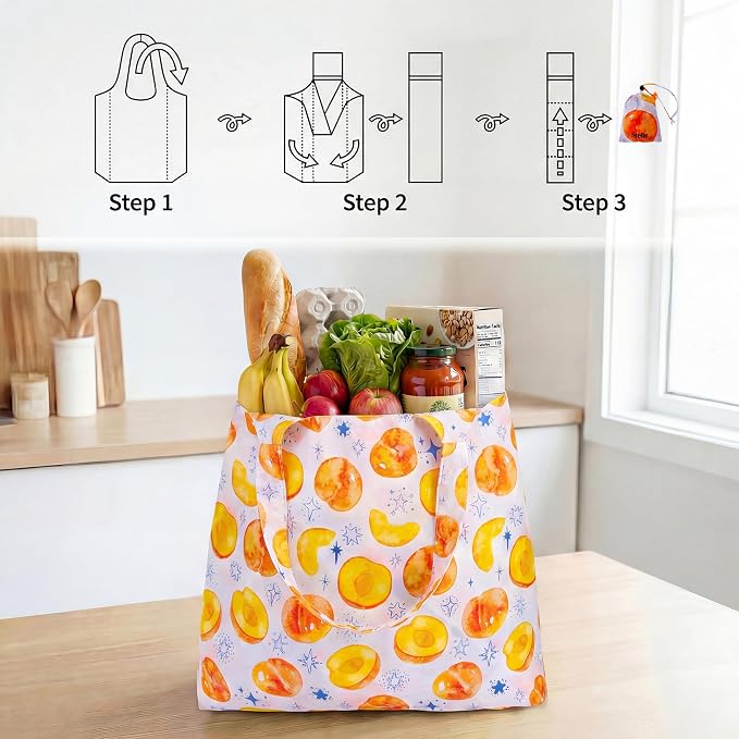 Stelle Lightweight Reusable Grocery Bag with Handles Ripstop Nylon Foldable Tote Shopping Bags for Travel and Groceries - Image 6