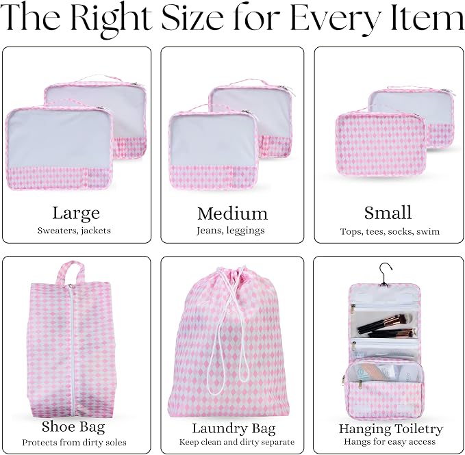 Packing Cubes Set-Cute Packing Cubes for Travel, Luggage Organizer Bags for Suitcase, Perfect for Kids and Family, Floral, Neutral & Aesthetic Travel Organizer Set -Pink - Image 3