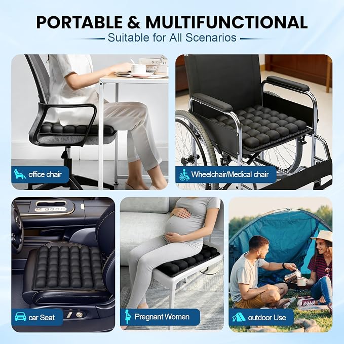 Inflatable Seat Cushion Press-to-Inflate Travel Airplane Car Office | 17.3"x17.3"x1.8", 36 cells, supports 330 lbs, ergonomic, pressure relief, lightweight, non-slip, foldable,no storage bag - Image 7