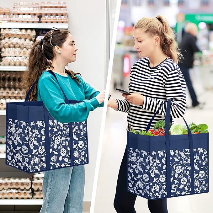 Reusable Grocery Bags Foldable Tote Bags bulk Shopping Bags 6-Pack, Blue | Reinforced Handles Shopping Bags for Groceries Heavy Duty Kitchen Reusable Grocery Bags with Waterproof Coating - Image 6