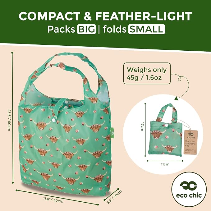 ECO CHIC Foldable Reusable Grocery Bags - Lightweight, Recycled & Reusable Shopping Bag - Waterproof Packable Tote - Image 4