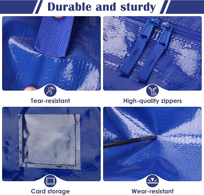 12 Pack Moving Bags with Full-Open Side Zipper, Extra Large 93L Heavy Duty Waterproof Foldable Storage Totes for College Dorm, Moving & Home Organization Blue - Image 5
