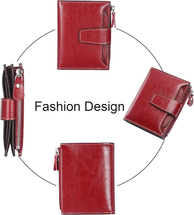 Small Compact Women Wallet RFID Blocking Genuine Leather Bifold Purse with ID Windows - Image 3