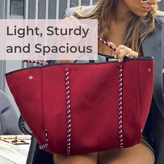 POPUPS Large Neoprene Tote Bag for Women - Everyday Designer Handbag for Travel Work and Beach with Pockets and Zipper Pouch - Image 8